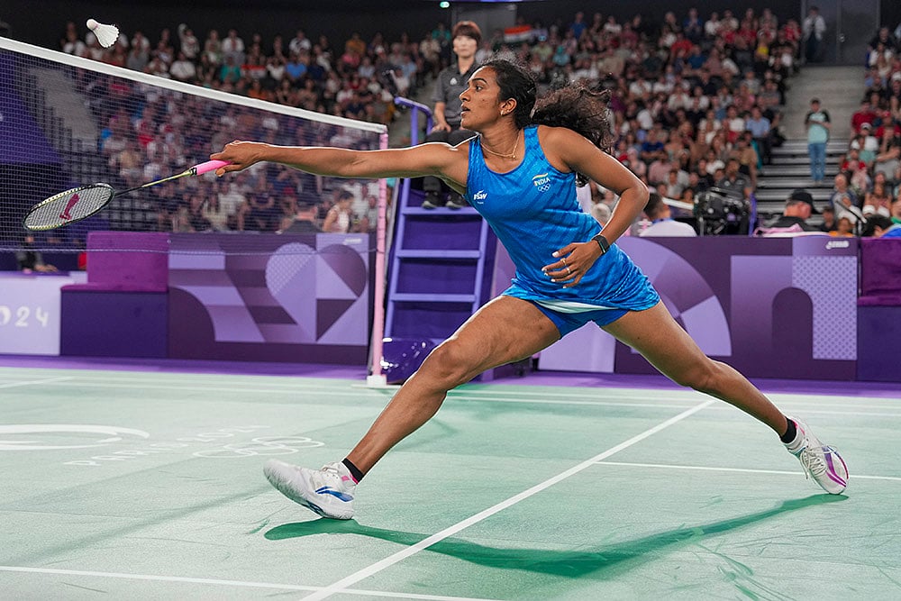 | Photo: PTI/Ravi Choudhary : PV Sindhu in action at the Paris Olympics 2024.